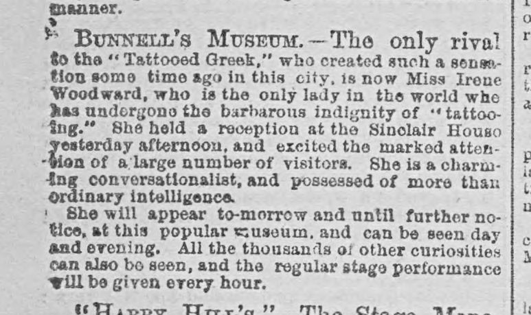 Brèvesur Irène Woodward publiée dans le New York dispatch, le 19 mars 1882